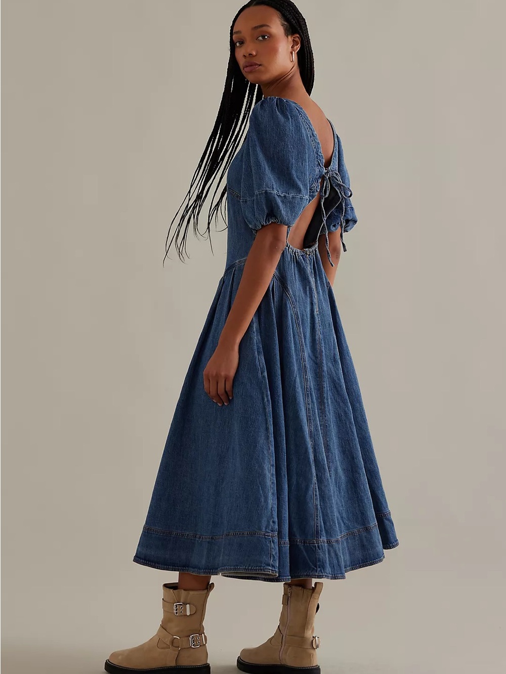 Pilcro puff sleeve seamed denim midi dress blue size medium - Picture 5 of 13